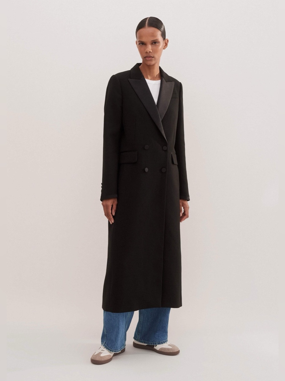 Zara Long Double-Breasted Black Trench Coat